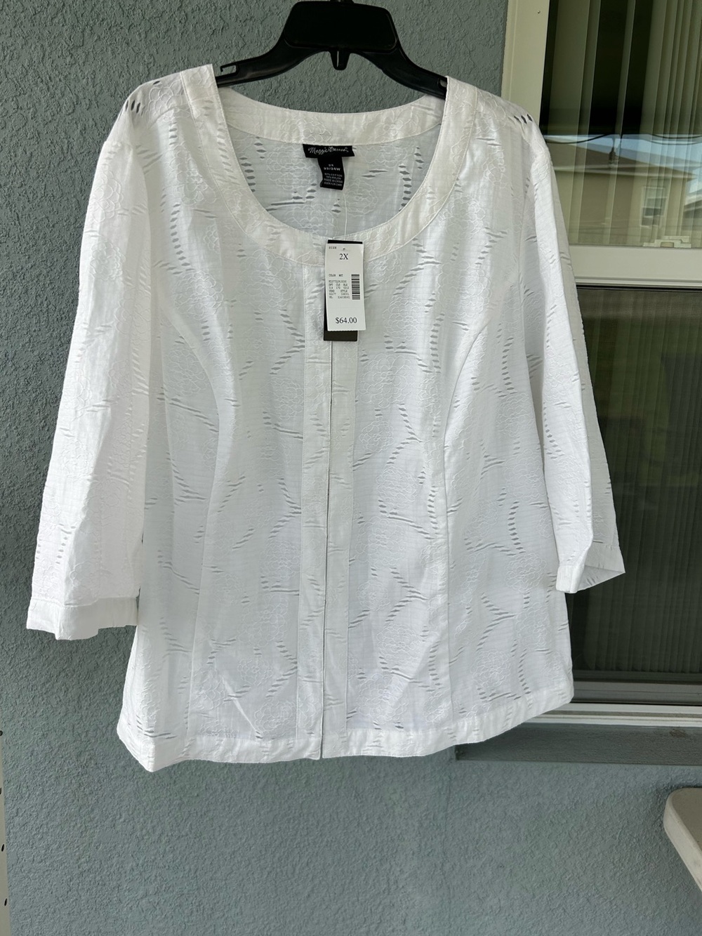 NWT Maggie Barnes White Floral Burnout Textured Shacket Plus Size 2X 3/4 Sleeve